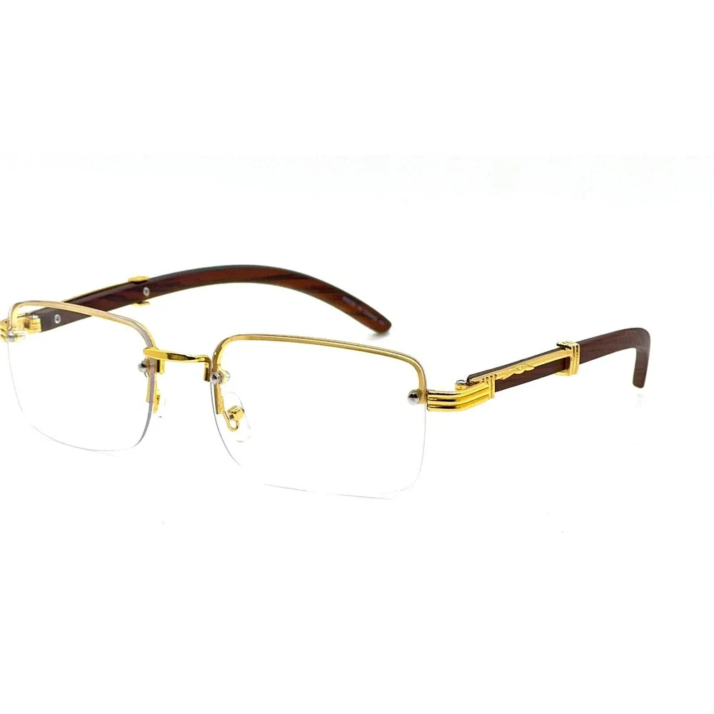 Rimless Sunglasses‎ Rectangle CLEAR Lens Gold Frame Hip Hop Eyewear Street Wear